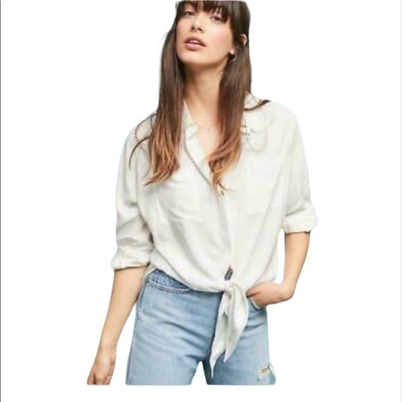 Anthropologie Maeve button up tie front top - Picture 2 of 10